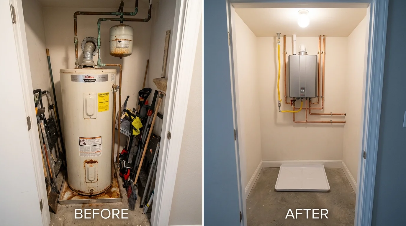 Tank water heater versus wall-mounted tankless unit comparison for Garland, TX homeowners